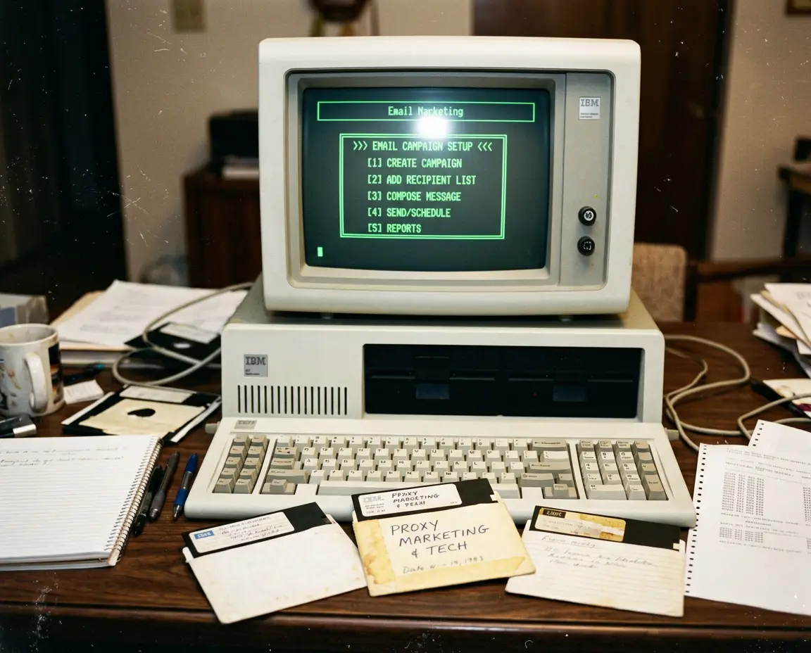 An email campaign initiated from a retro computer