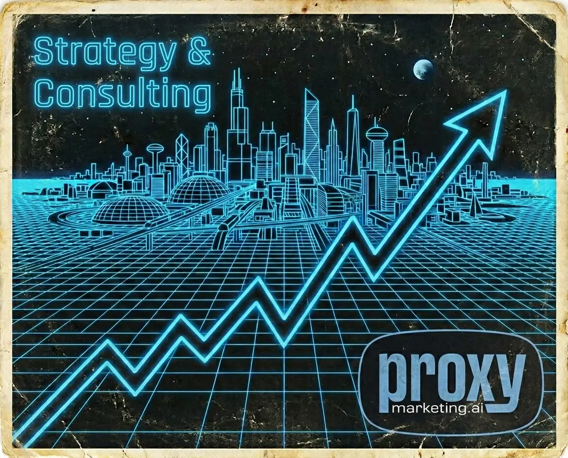 A retro poster in the spirit of Tron for Proxy Marketing & Tech strategy and consulting team
